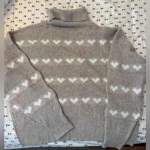 Cozy taupe and White Heart Sweater